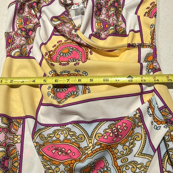 VENUS Funky Pink and Yellow Faux Wrap Asymmetrical Mini Print Sundress Size M - Picture 13 of 15